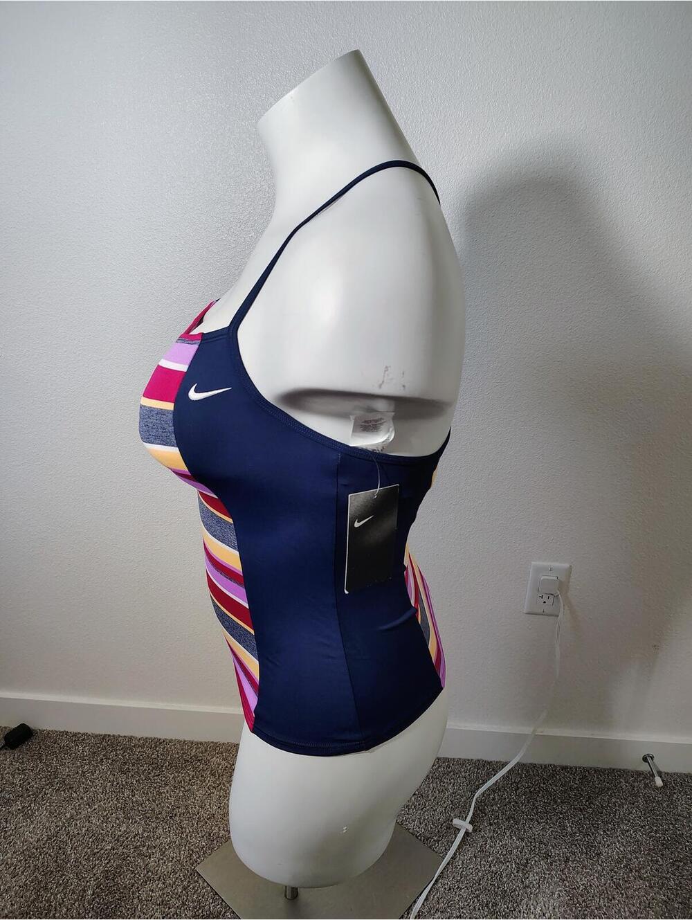 Nike swim tankini top racerback swimsuit women's sz m beach multicolor navy nwt - Picture 4 of 9